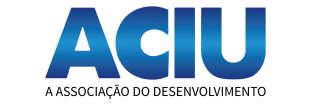 Logo da ACIU em azul com o slogan A Associação do Desenvolvimento em preto embaixo