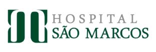 Logotipo do Hospital São Marcos com formas estilizadas em verde e o nome em texto verde e cinza