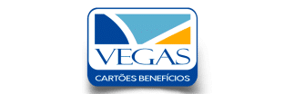 Logotipo da Vegas Cartões Benefícios, com formas estilizadas em azul, azul claro e laranja acima do texto