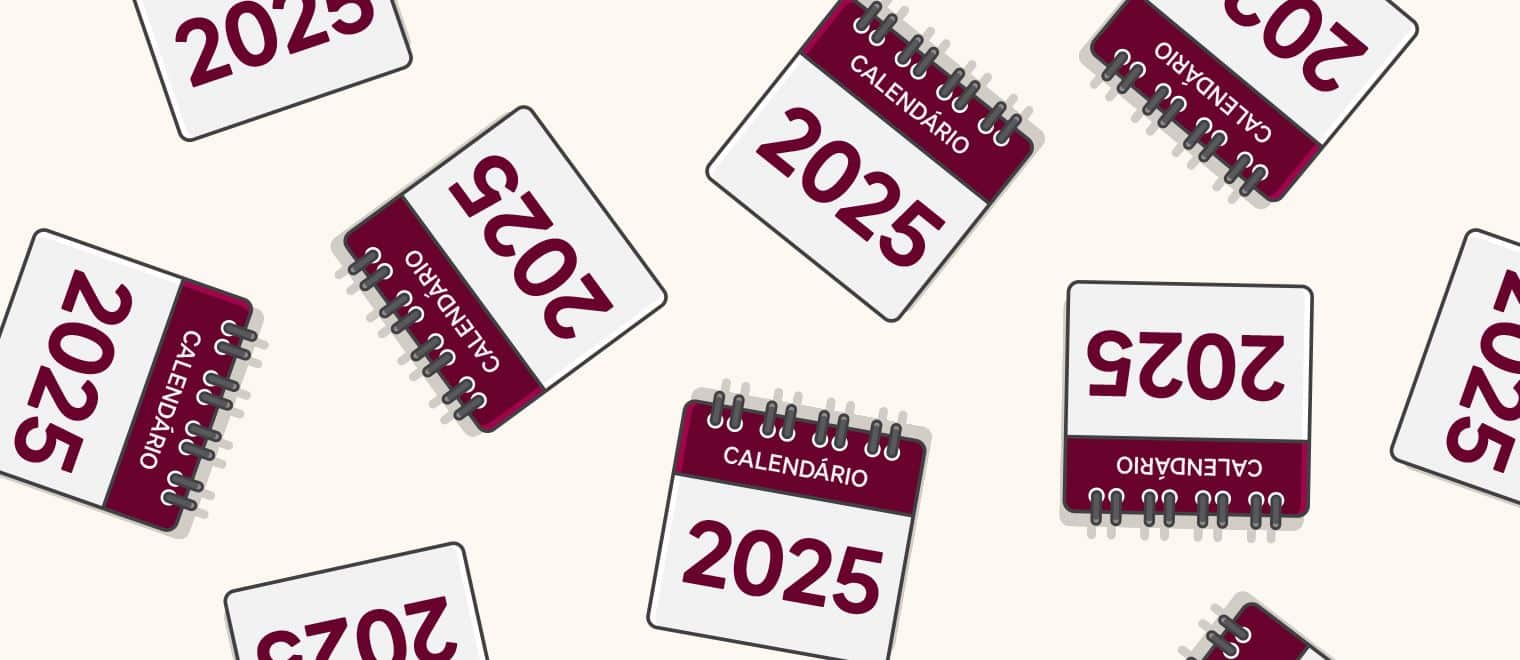 vários calendários em branco e vermelho de 2025 para ilustrar o calendário do RH 2025