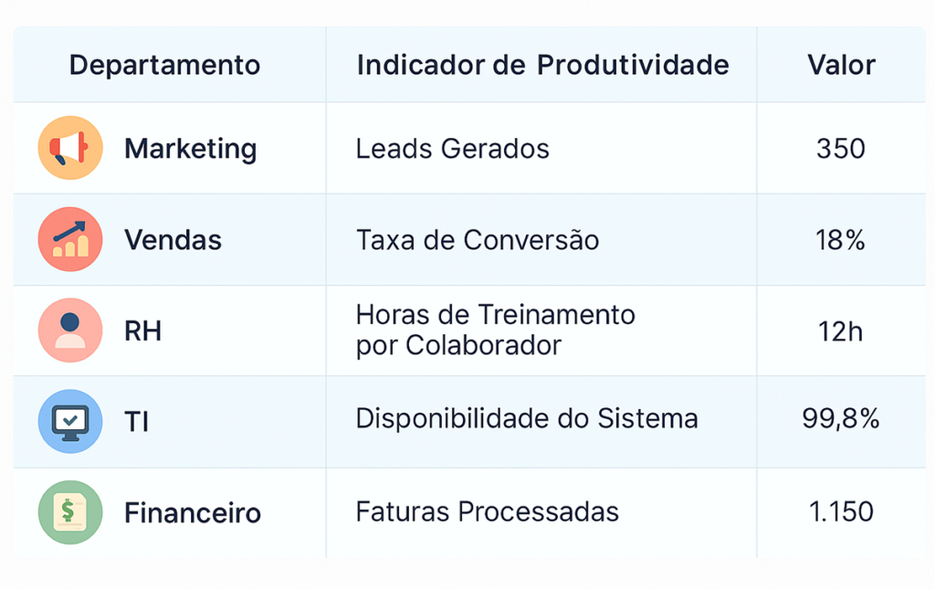 Benchmark de produtividade entre departamentos