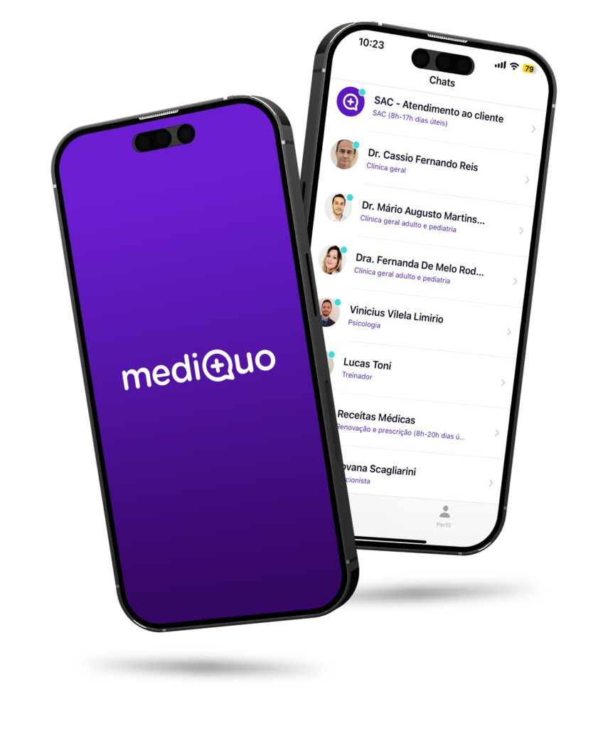 telefone mostrando o aplicativo de telessaúde mediquo