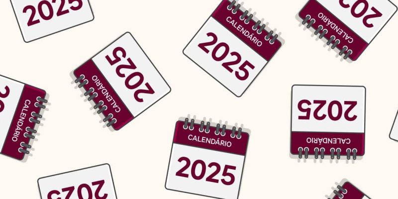 vários calendários em branco e vermelho de 2025 para ilustrar o calendário do RH 2025